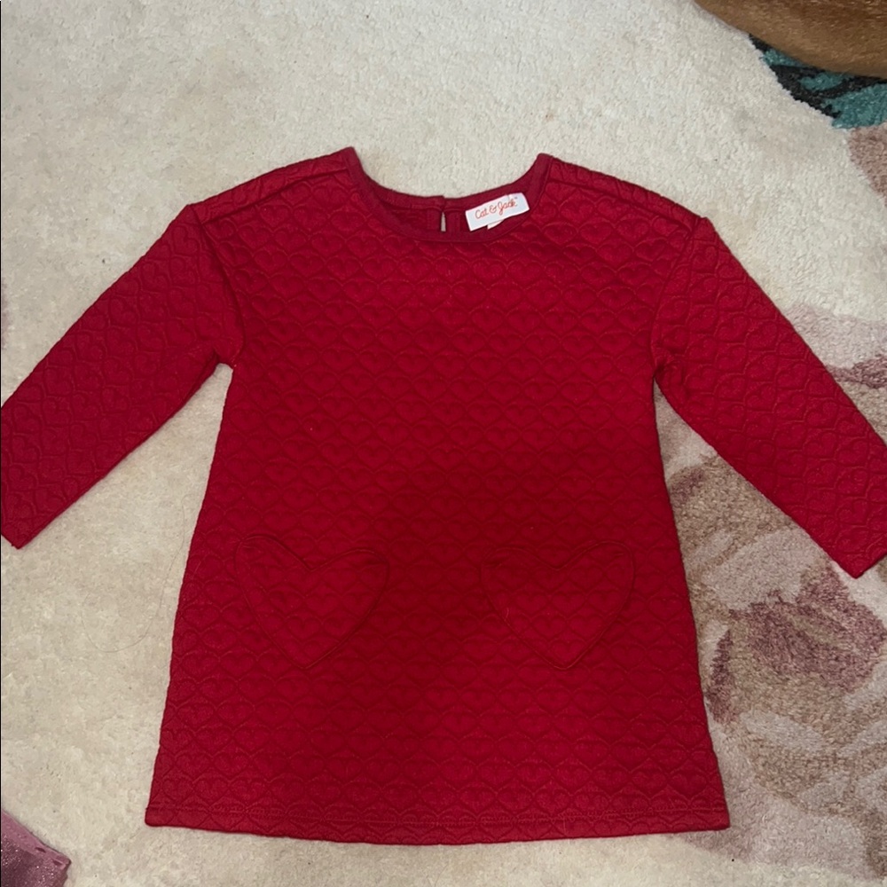 Red Quilted Heart Pocket Kids Dress
